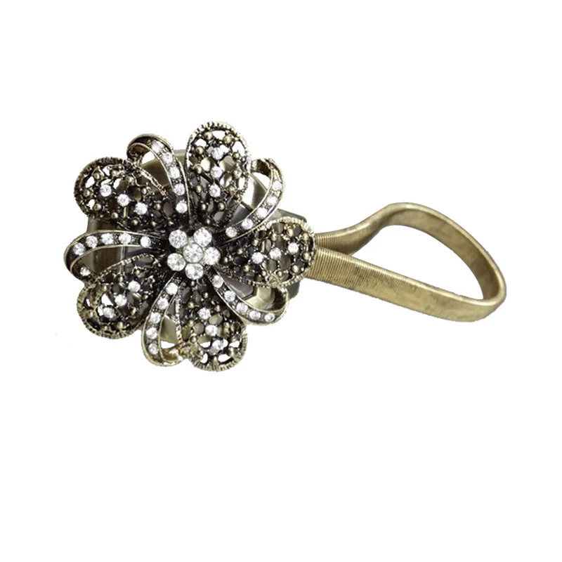 

Magnetic Curtain Tiebacks Crystal Flower Holdbacks Tie Backs Buckle Clips Home Office Decor HG99