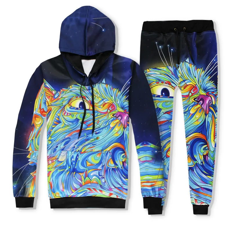 

Color Cat 3D Digital Print Hoody Western Sporty Style Polyester Neutral Long Sleeve Hoody Cap Baseball Uniform Spring Autumn
