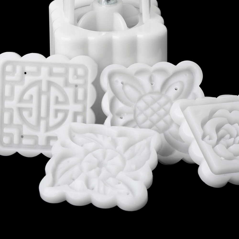 5Pcs/set Square Flower Mooncake Mold DIY Hand Pressure Fondant Moon Cake Cake Decorating Tools Mid-autumn Festival