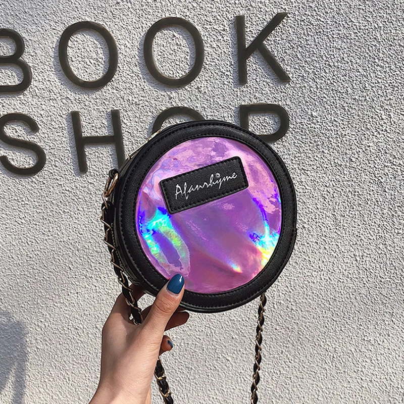 

High Quality PVC Designer Handbag Personalized Round Crossbody Bag 2019 Casual Chain Shoulder Bags Female Laser Chain Bag