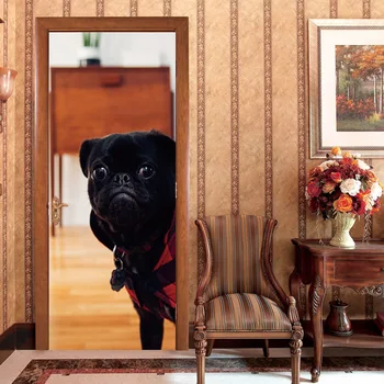 

2pc/set 3D Waterproof Black Dog Animal Door Stickers House Decoration Sticker PVC Mural Film Self-adhesive Door Sticker