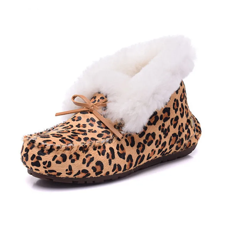 

Leopard Print Winter Women Ankle Boots With Fur Warm Furry Snow Boots Women Shoes Flat Short Boots Female Winter Shoes