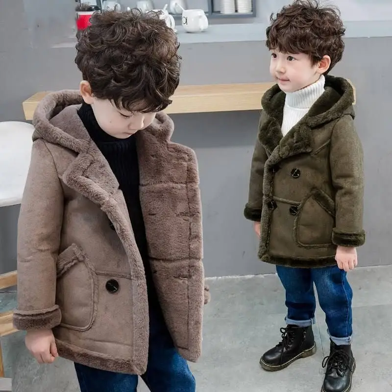 

2019 New Autumn Winter Baby Boys Thick Warm Coats Toddle Casual Hooded Cotton Jackets Kids Double Breasted Clothing Outwear F29