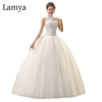 

Lamya High Neck Wedding Dress Sexy Lace Up Backless Vintage Princess Tulle Ball Gown Cheap Chinese Shining Wedding Decoration