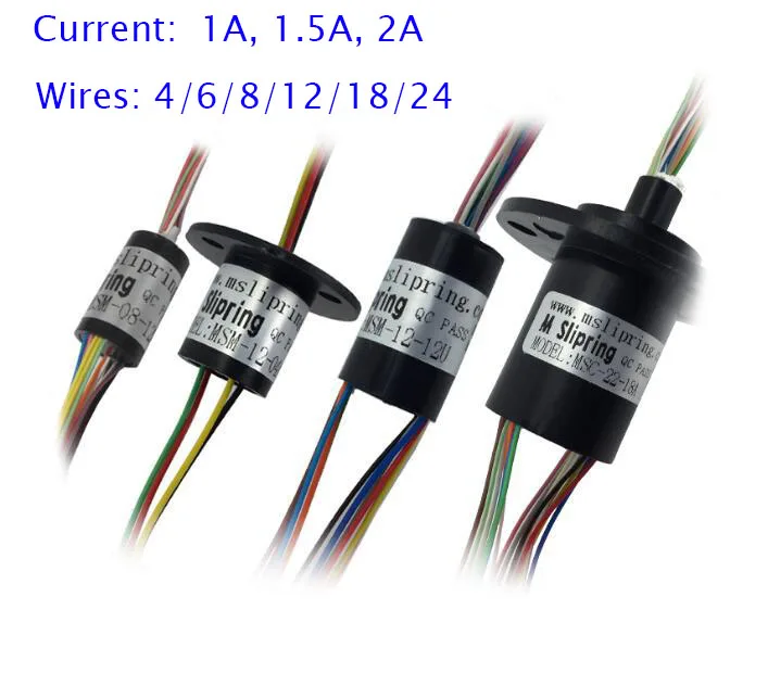 

Free Shipping Conductive Slip Ring Collecting Ring 4/6/8/12/18/24 Wires 1/1.5/2A Diameter 8.5/12.5/15.5/22mm