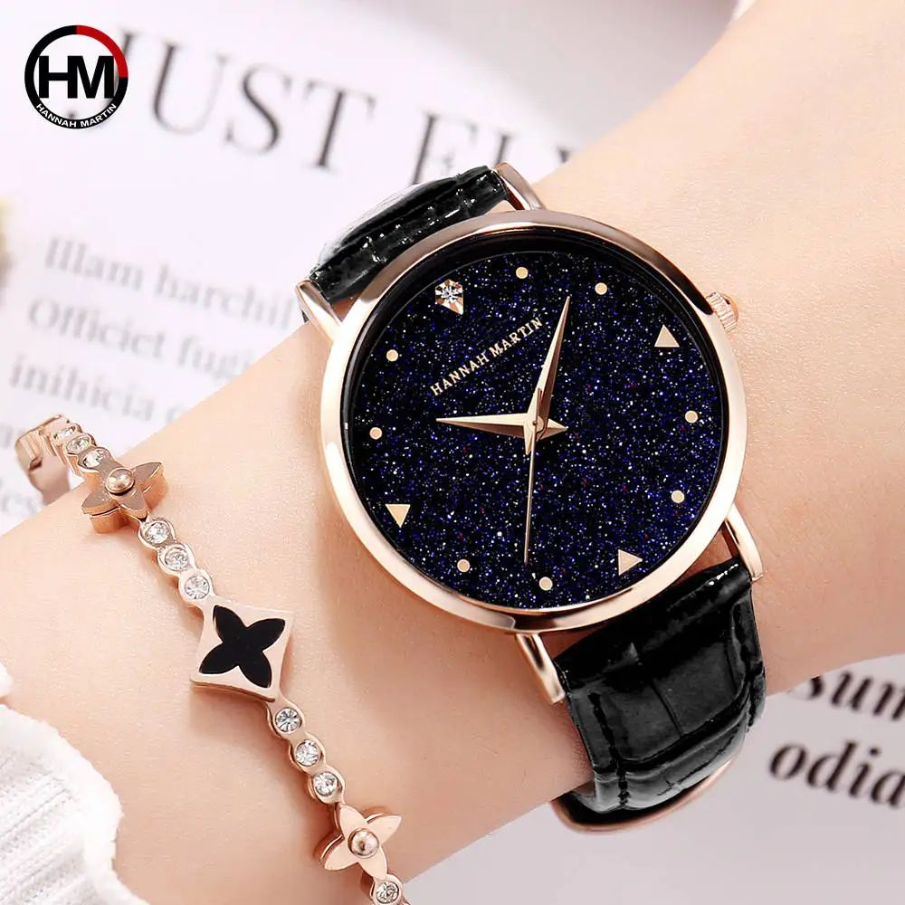 

Women Quartz Watch HM brand fashion Night Flash Starry Sky Dial leather Watches business Creative Diamond Elegant clock