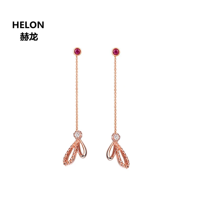 

Solid 18k Rose Gold Natural Diamonds Genuine Ruby Drop Earrings for Women Fine Jewelry Trendy