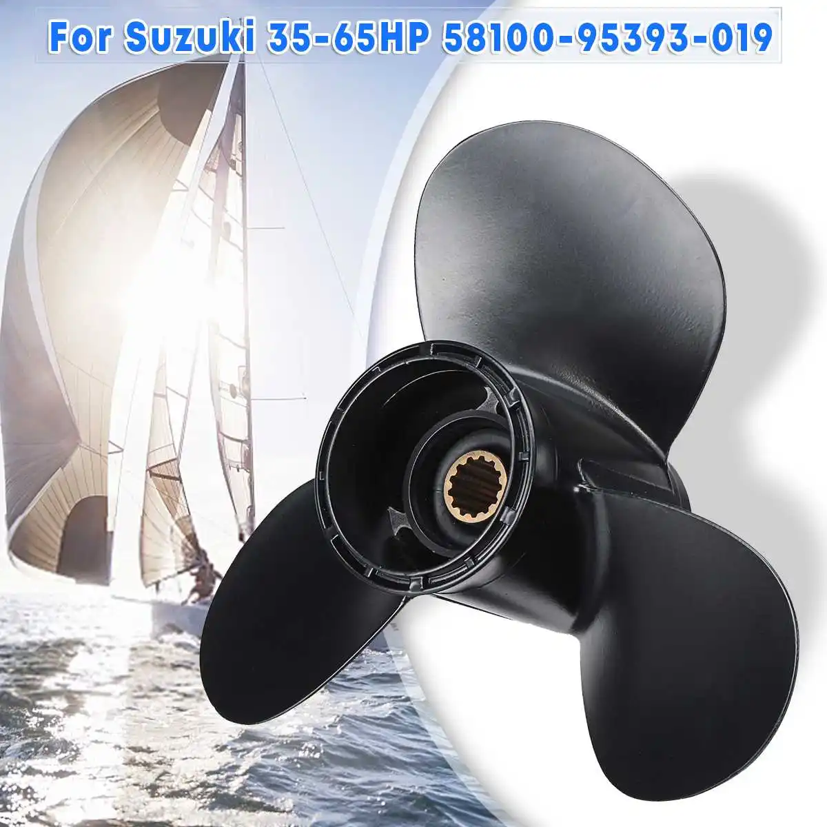 Audew 11 5/8 x 12 Marine Outboard Propeller For Suzuki 35-65HP 58100-95393-019 Black 3 Blades 13 Spline Tooth Aluminum Alloy