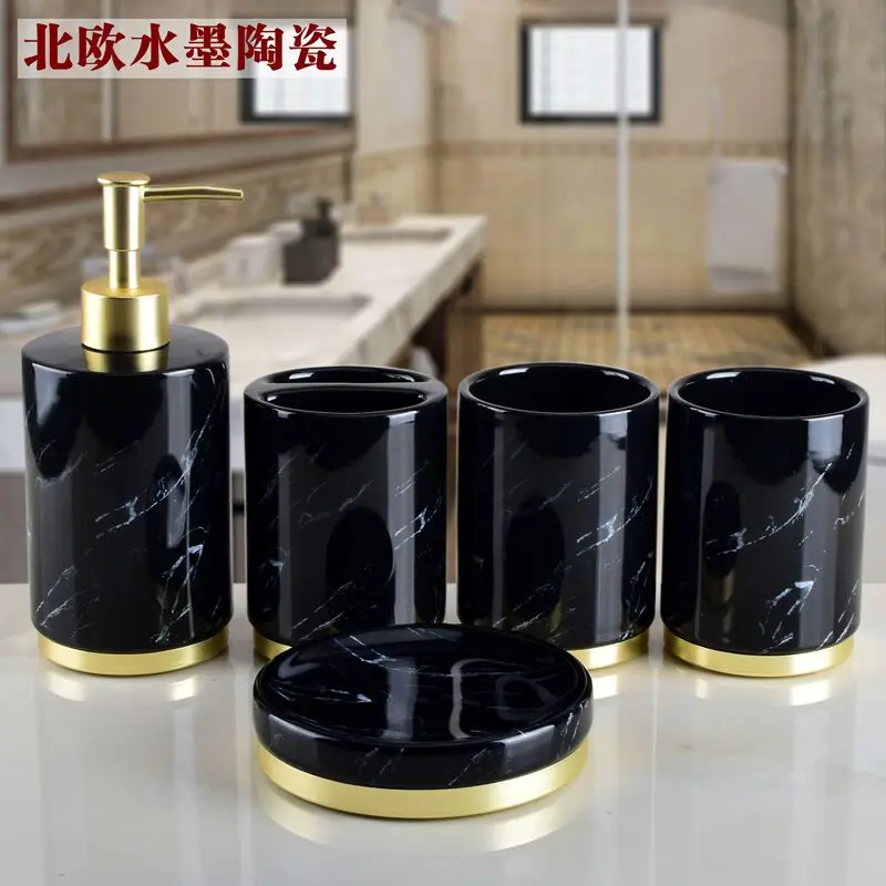 

Bathroom Set Ceramic Accessories Set 5Pcs Toothbrush Holder Lotion Dispenser Soap birthday wedding gift Bathroom Accessories