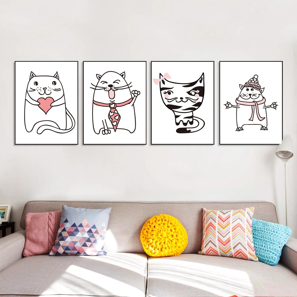 17 38 De Réductionabstrait Animaux Chat Peinture Dessin Au Trait Toile Impression Affiche Mur Photos Pour Enfants Chambre Décoration Peinture Pas