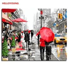 YH094 DIY Ручная роспись маслом дождь шоу цифровая живопись по номерам Масляные картины китайские картины-свитки домашний декор