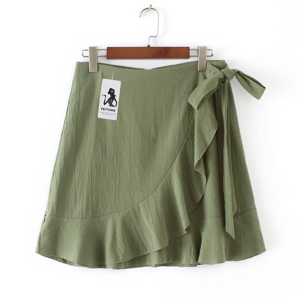

Fashion Summer Skirts Women Solid Color Ruffles Bandage Lace Up Short Skirt A-Line Party Casual Pleated Plus Size S-XXXL