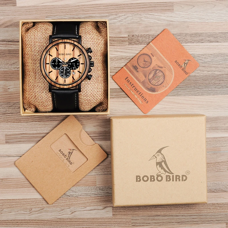 Бобо птица lp09 Часы из нержавейки Montre Homme Винтаж Деревянные Часы Секундомер Функция Для мужчин наручные часы могут oem