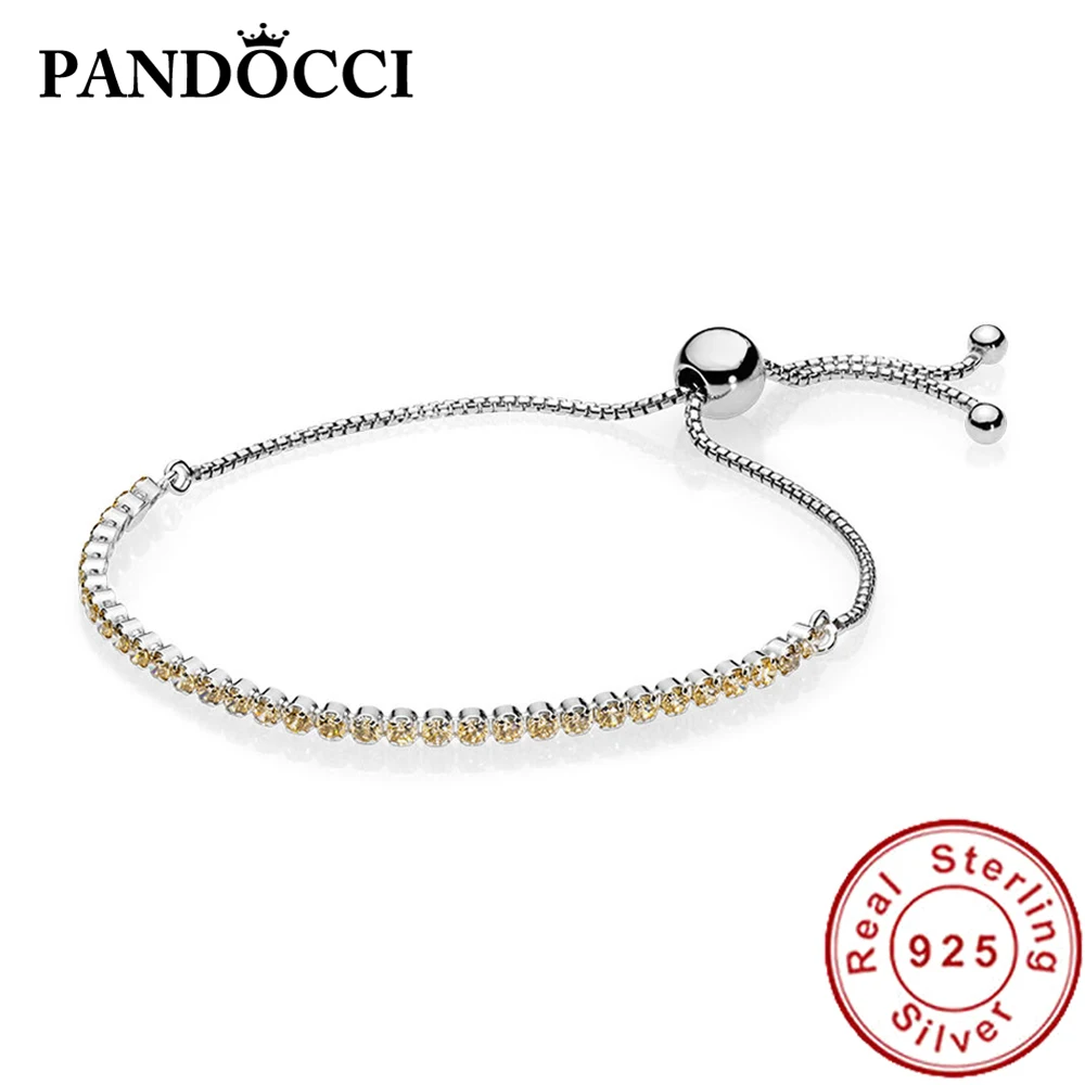 

FAHMI 100% 925 Sterling Silver 1:1 Original 590524CCZ-1 GOLDEN SPARKLING STRAND BRACELET Women's Jewelry