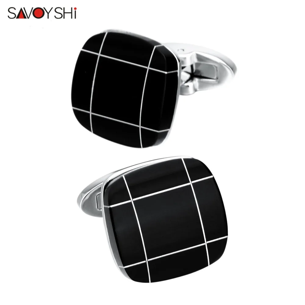 SAVOYSHI Black Square Stone Cufflinks for Mens Shirt Cuff bottons Fine Gift High Quality Cuff