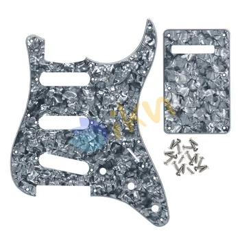 

NEW Set SSS Guitar Pickguard Scratch Plate Backplate Trem Cover 3 Ply &Screw for ST Style Guitar, Grey Pearl