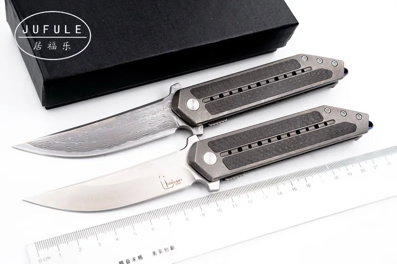 

JUFULE TodBeg S35vn / Vg10 Damascus blade Titanium + carbon fiber ceramic Ball Bearing pocket tool folding dinner kitchen knife