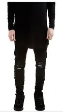 2017 New Black Ripped Jeans Men With Holes Super Skinny Famous Designer Brand Slim Fit Destroyed Torn Jean Pants For Male