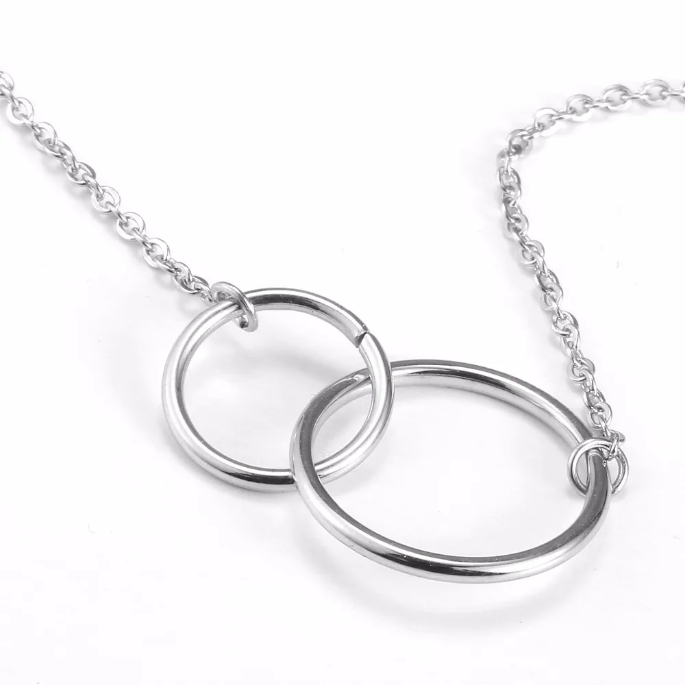 AMORUI Interlocking Love Pendants & Necklaces for Women Stainless Steel Double Circle Choker Statement Necklace Fashion Jewelry