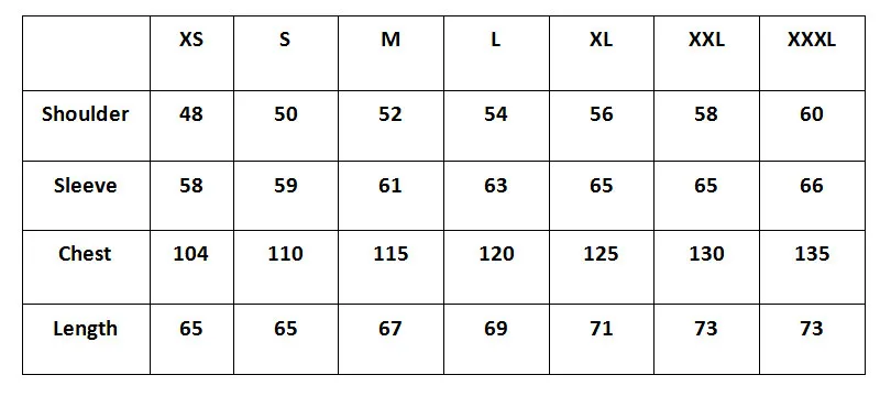 shark skin jacket size chart