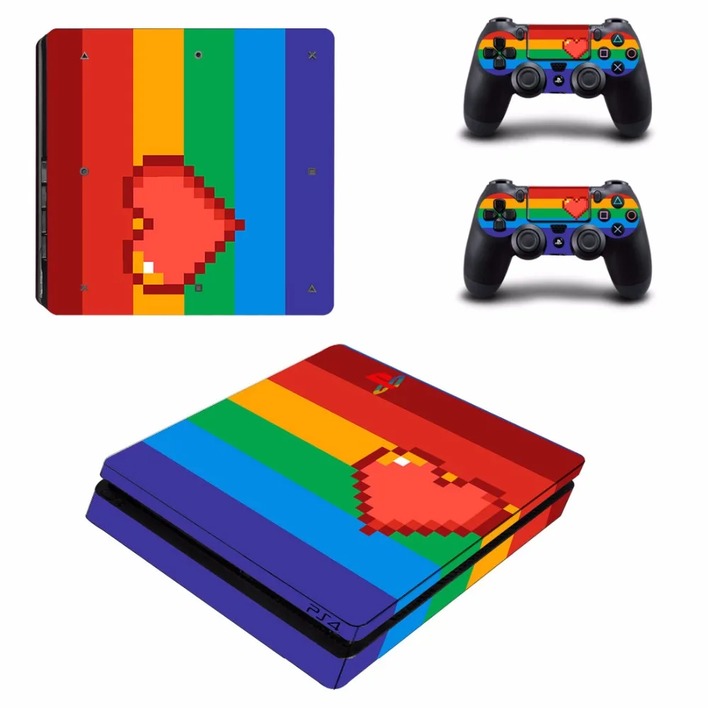 Rainbow Heart PS4 Slim Skin Sticker Decal for Sony PlayStation 4 Console and Controller Skins Stickers Vinyl | Электроника