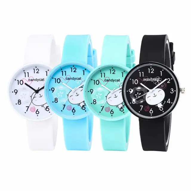 FUNIQUE 2018 Women Cute Cat Candy Colors Watches Cartoon Watch Girl Children Sil FUNIQUE 2018 Women Cute Cat Candy Colors Watches Cartoon Watch Girl Children Sil