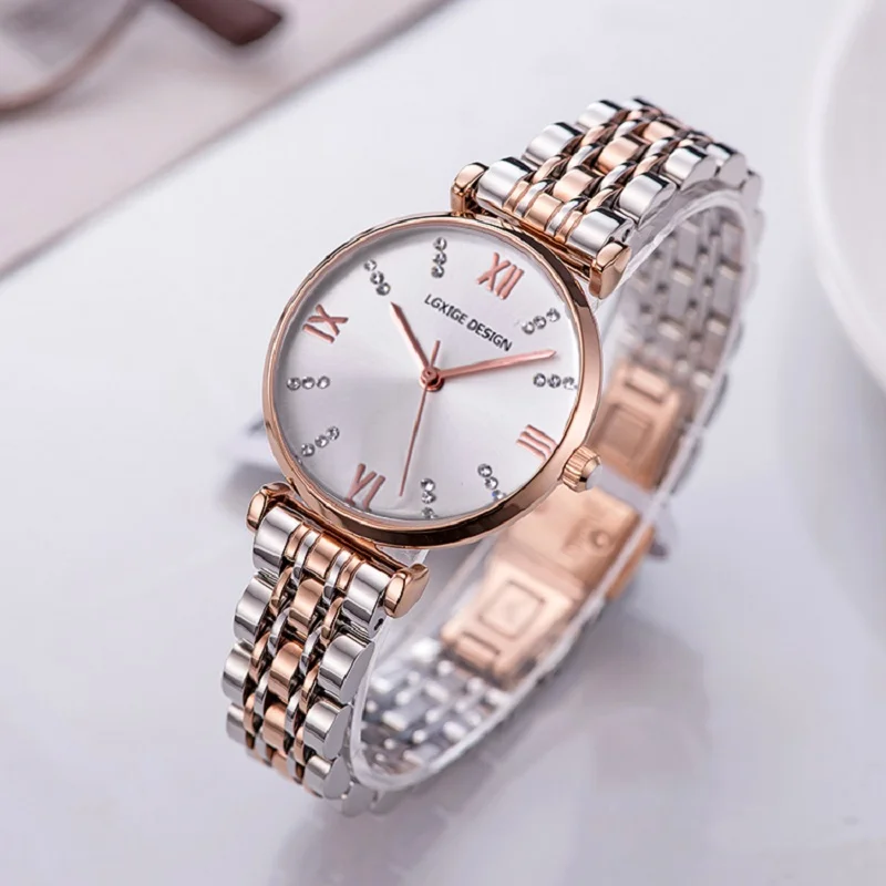 LGXIGE 2019 montre femme Роскошные брендовые часы из розового золота Женева бриллиантовые