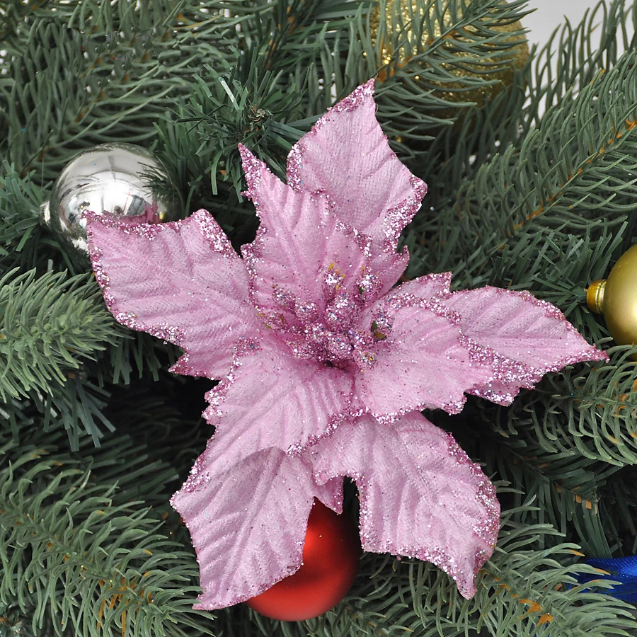 10 шт./лот 2018 Xmas 15 см искусственные цветы блеск Poinsettia украшения дома фестивали Рождественская елка вечерние украшения вечеринок