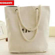 Бренд ROCOHANTI, 50 шт., на заказ, белая парусиновая пляжная сумка с веревочной ручкой, хлопковая парусиновая сумка на молнии, сверхпрочная сумка F2105