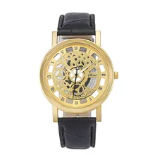 New Fashion Classic Dial Skeleton Men’s Leather Band Mechanical Luxury Sport Army Skeleton Quartz Wrist Watch relogio