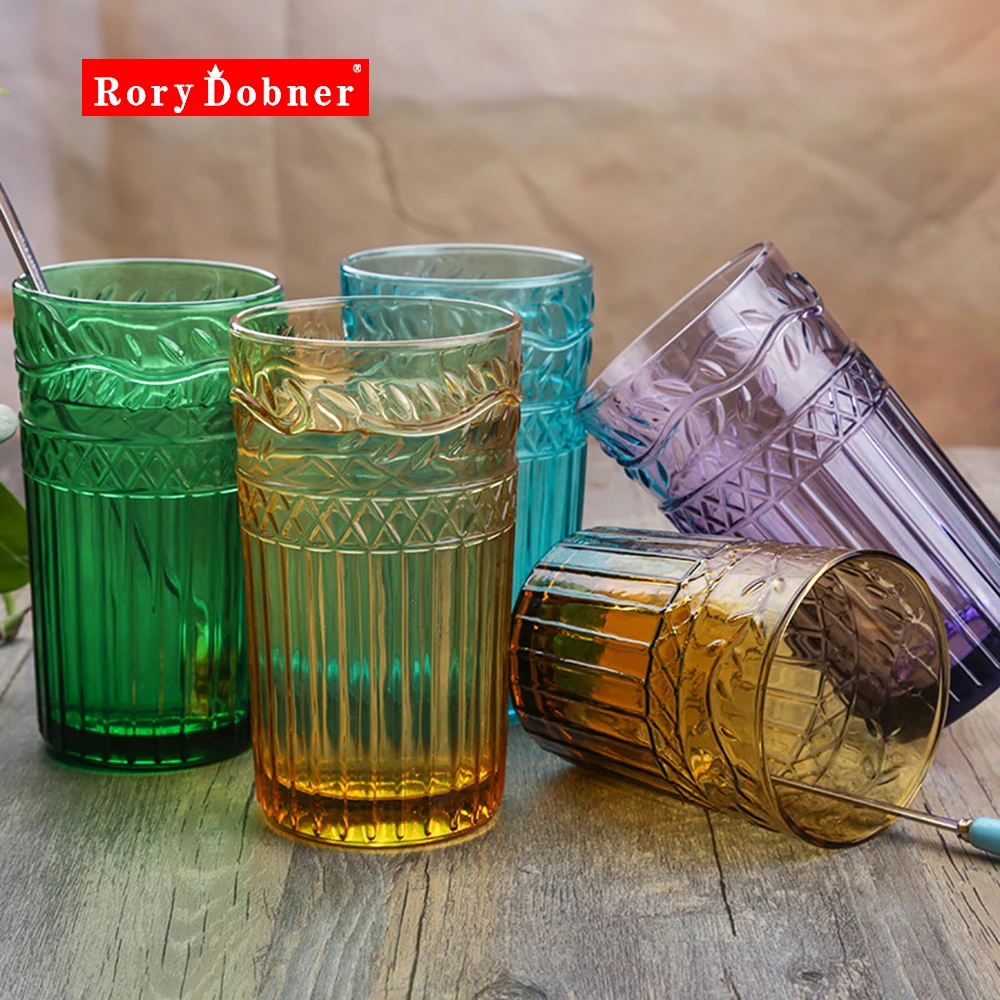

Colorful Glass Embossed Wine Cup Retro Heat Resistant Water Cup Creative Wine Glasses Whiskey Tea Straight Drink Mug G704