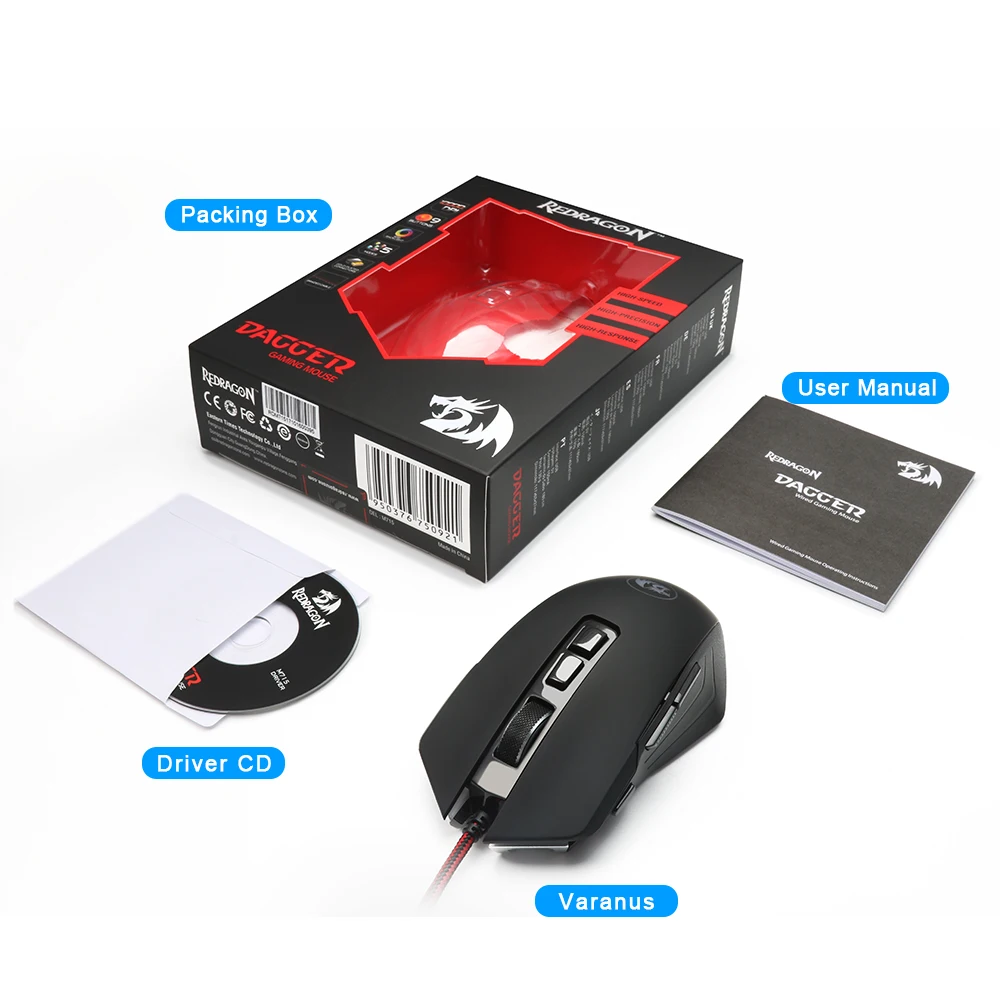 Redragon DAGGER M715 USB игровая мышь Проводная 10000 точек/дюйм 9 Кнопок эргономичная для