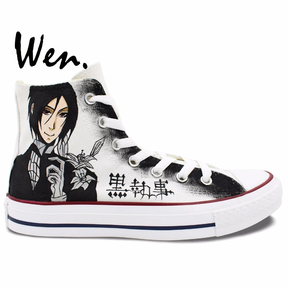 

Wen Men Women's Hand Painted Shoes Black Butler Men Women's High Top Anime Canvas Sneakers for Birthday Gifts