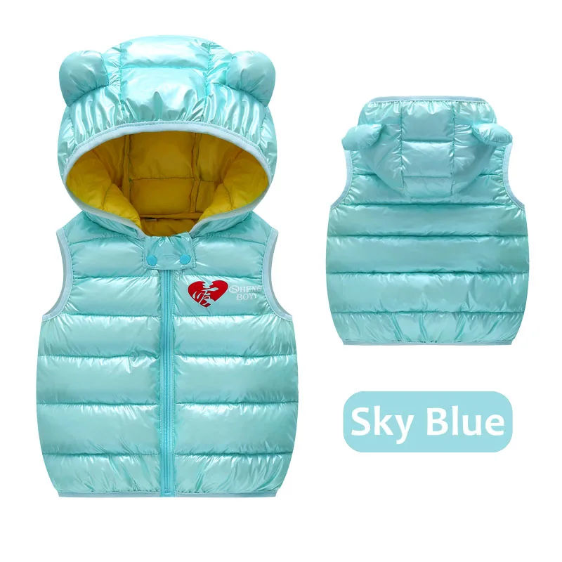 Зимняя одежда для маленьких девочек яркий детский хлопковый жилет с капюшоном для мальчиков жилетка bebe теплый ветрозащитный и водонепроницаемый жилет для девочек - Цвет: Небесно-голубой