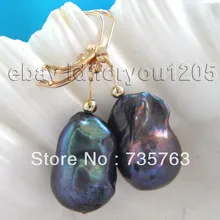 Xiuli 0093 Природный 20 мм Черный Reborn Кеши Жемчужные Серьги 14KGP