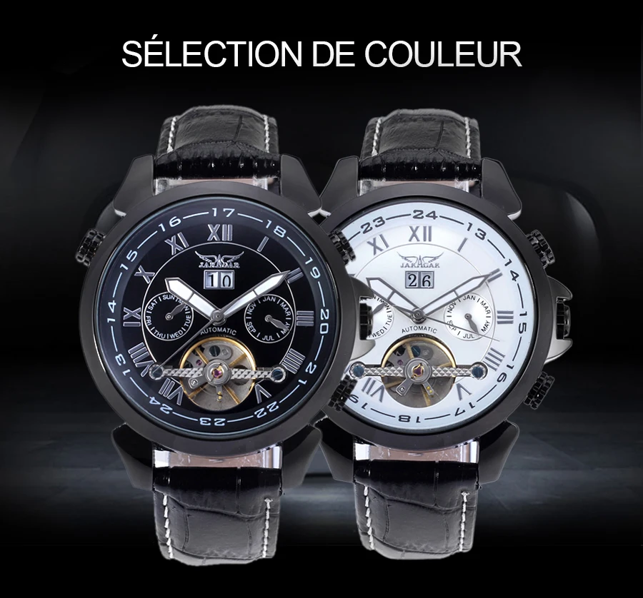 JARGAR Day Date Display Calendar Tourbillon Men's AUTOMATIC Watch Black Genuine Leather Strap JARGAR Day Date Display Calendar Tourbillon Men's AUTOMATIC Watch Black Genuine Leather Strap