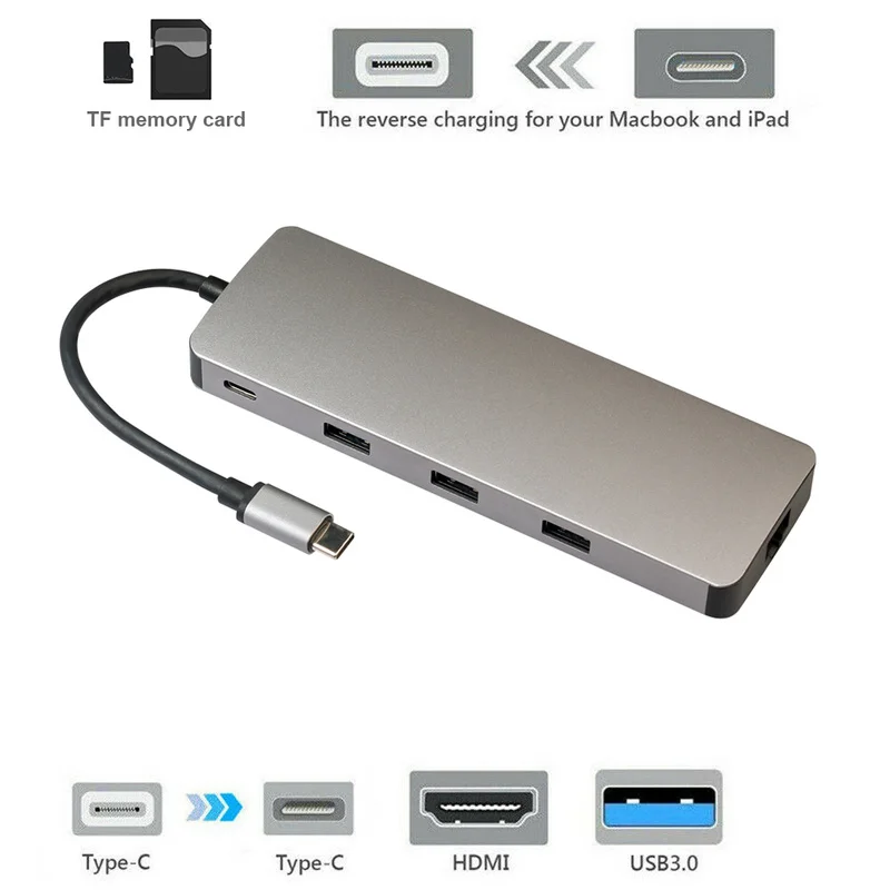 

New USB C Hub 9 In1 Multi-Port Adapter Type C Hub with Type-C Charging Port 4K HDMI Output Gigabit Ethernet Port 3.5mm Audio