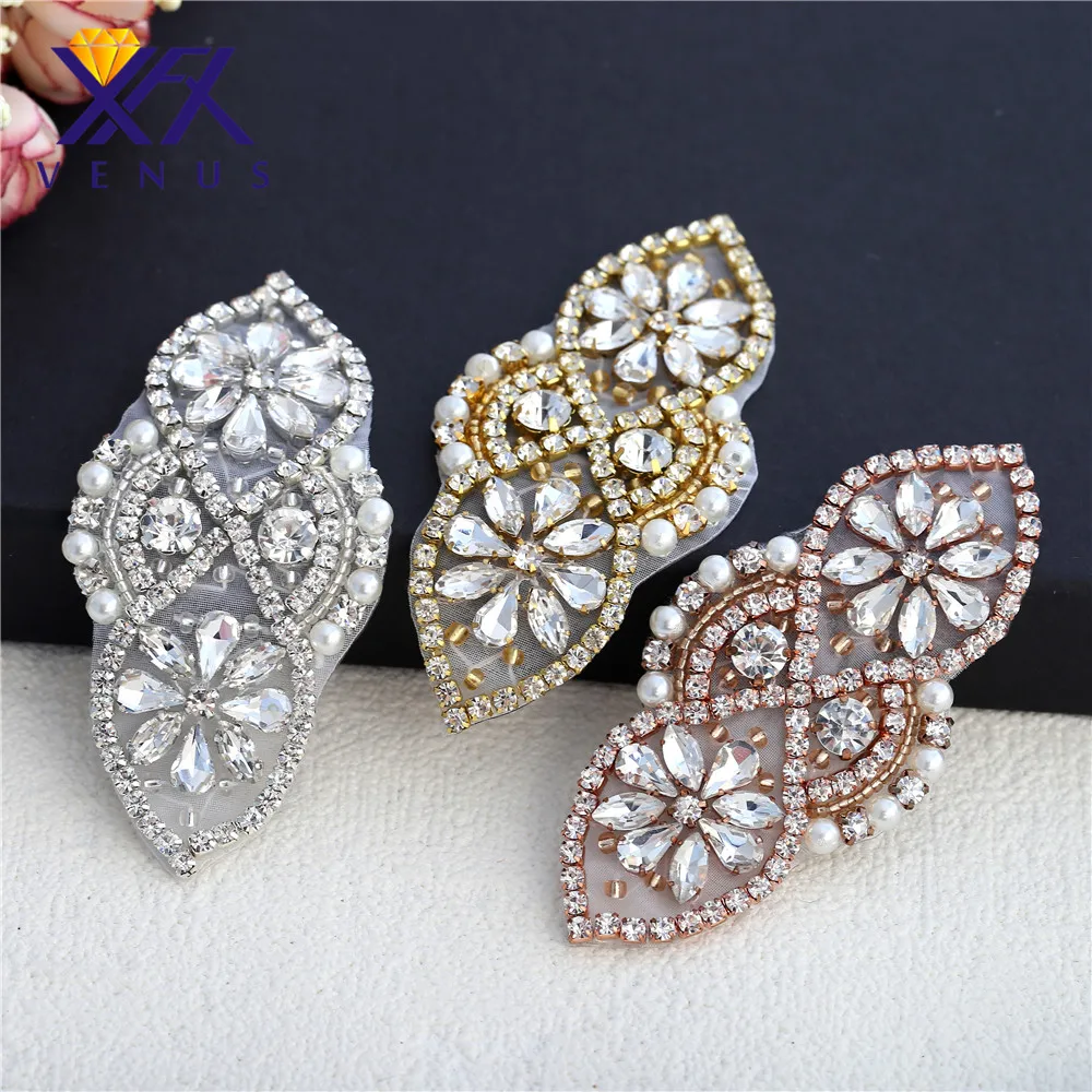 XINFANGXIU (2 pcs)Small Size Rhinestone Applique Bridal Headband