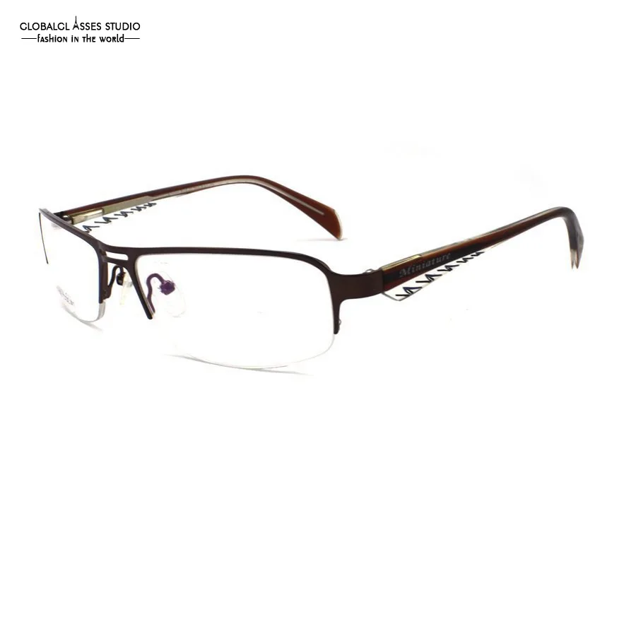 Latest Fashion Design Ultra Light Half Rim Metal Glasses Men Bronze