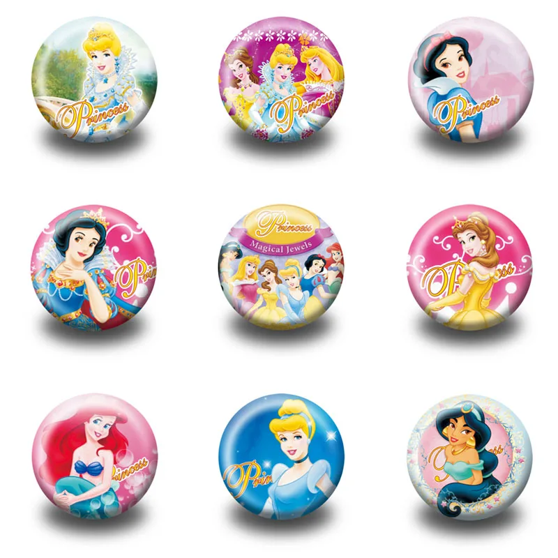 

9pcs Beautiful Princess Cartoon Buttons Badges Printing Pinback Buttons Pins Round 30MM Brooches on Bag Party Favor Kid Gift