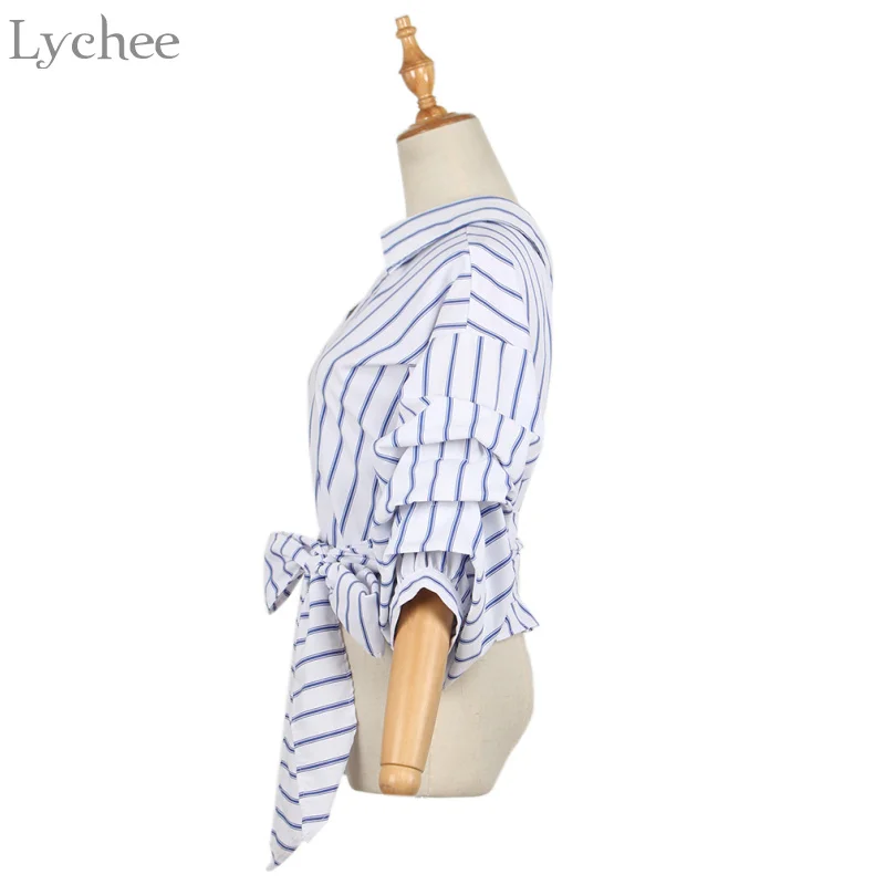 Летняя женская полосатая блузка Lychee пикантная Повседневная рубашка с одним