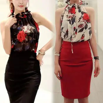 

2019 New Sexy Women Chiffon Sleeveless High Ruffle Neck Floral Pleated Shirt Tops Blouse Z3