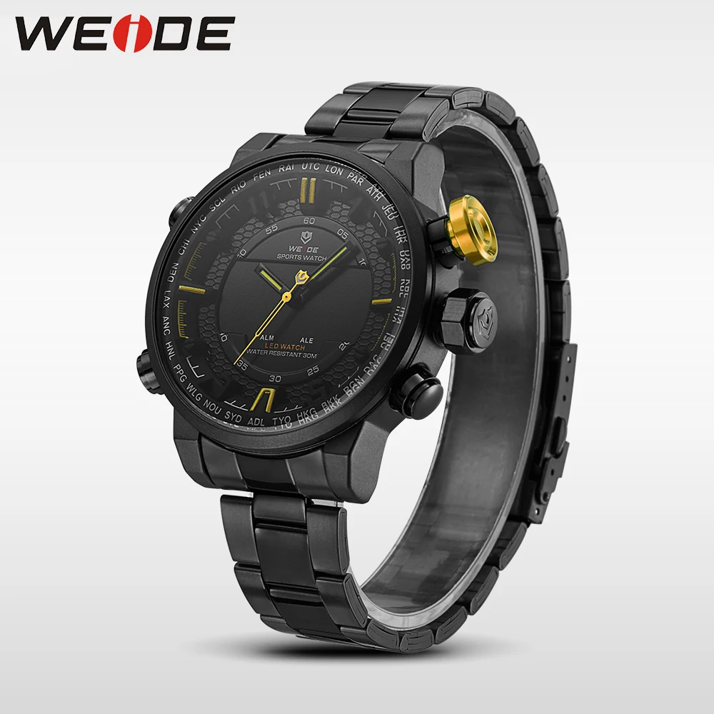 WEIDE часы для мужчин цифровые с двойным дисплеем srainless стальные браслеты кварцевые