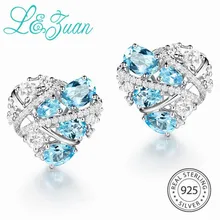 L& zuan сердце серьги 5.36ct Натуральный топаз синее кольцо с камнем Серьги для женщин 925 стерлингового серебра ювелирные изделия подарок на день Святого Валентина