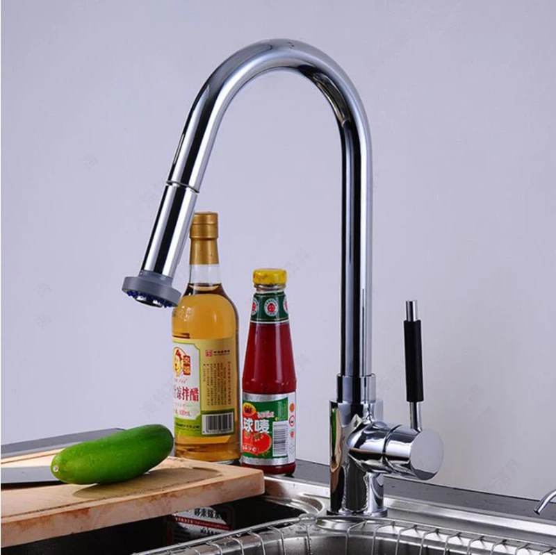KUCHI 8055 Silver Kitchen Faucet Rotatable Pull Down European Style