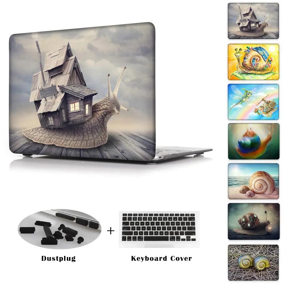  Print Lovely Snail Pattern Crystal Hard Case For Apple Macbook Air 11" 13" Pro 13" 15" Pro Retina 13" 15" Clear Laptop Case 