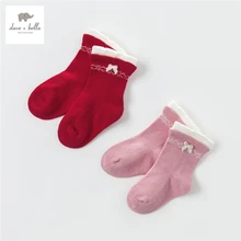 DB4269 dave bella, осенние носки элегантного дизайна для девочек; носки с бантиком красного и серого цветов для маленьких девочек