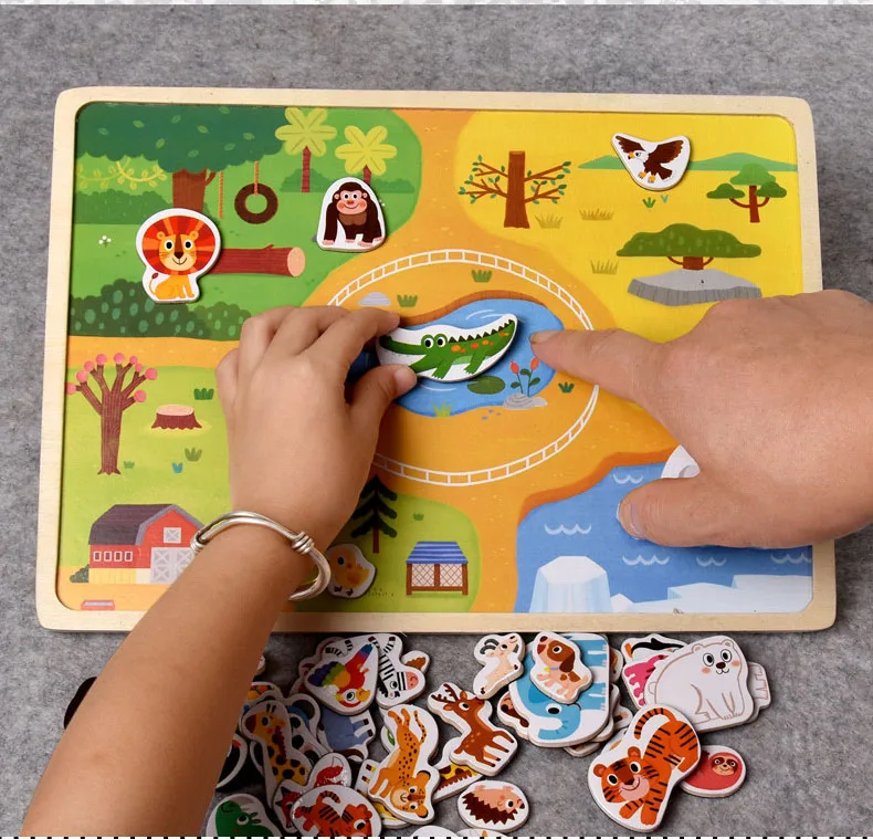 Educational Early Learning Magnetic Puzzle Kids Wooden Toys For Children 3d Puzzle Animal-traffic Scenes Intelligence Juguetes