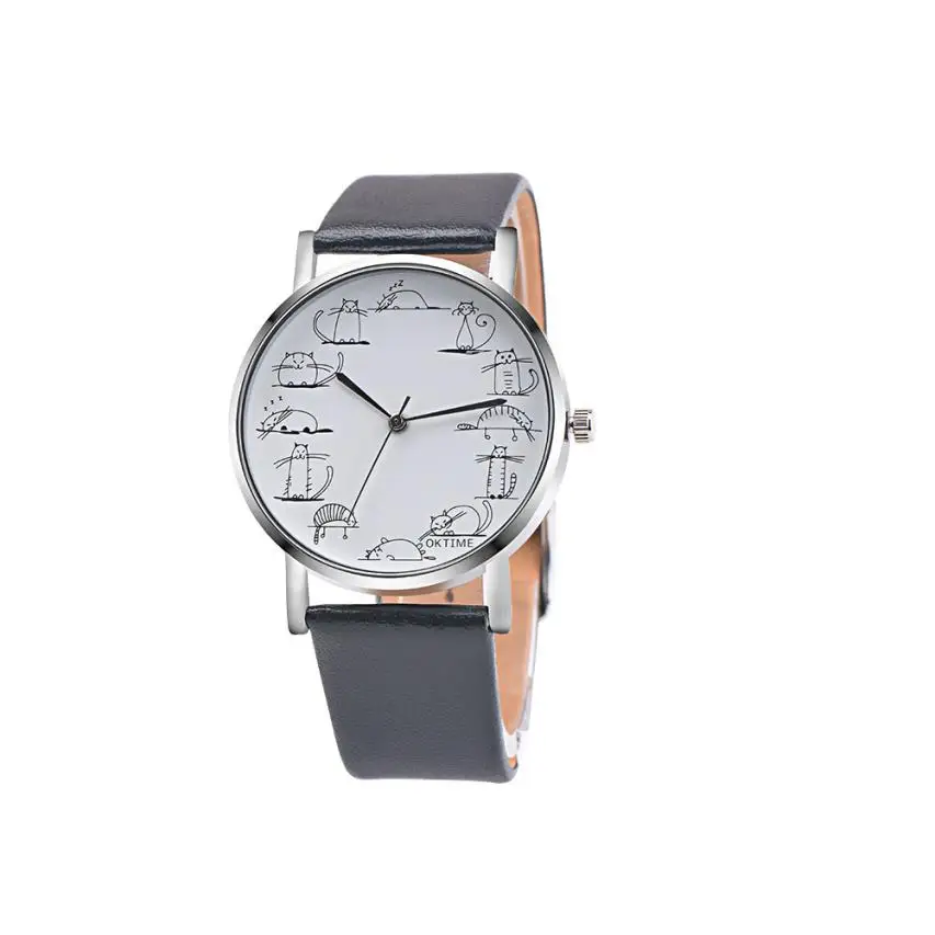 

Unisex Watch Retro Design Lovely Cartoon Cat Leather Band Analog Alloy Quartz Wrist Watch Casual Watch Relogio Masculino