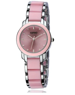 Kimio Роскошные модные женские часы кварцевые часы браслет Наручные часы simulates_ceramic браслет женские часы clcok - Цвет: silver pink